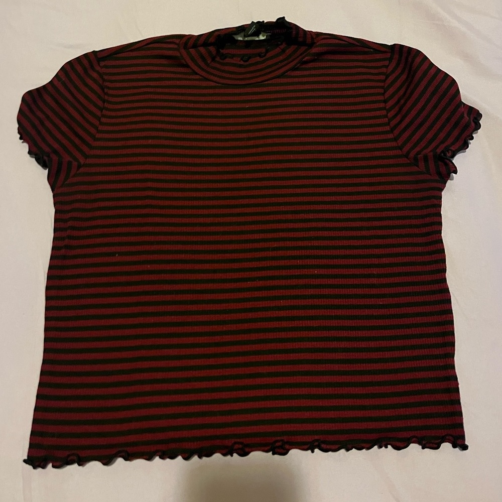 Cropped striped mock turtle neck